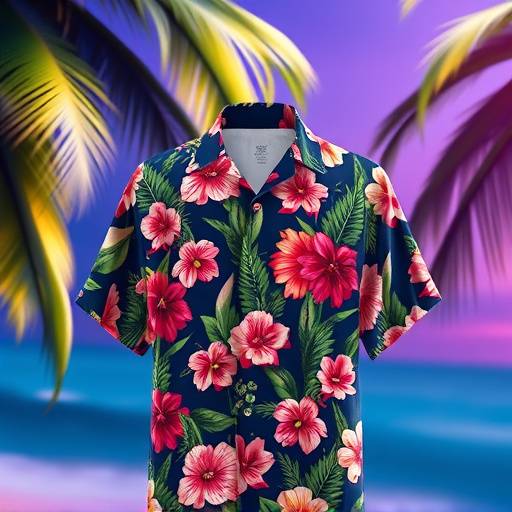Camisa estampada tropical com flores e folhagens